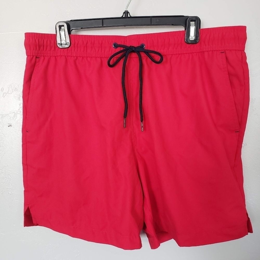 George NWT Men's Large Red Above the Knee Swim Trunks Shorts